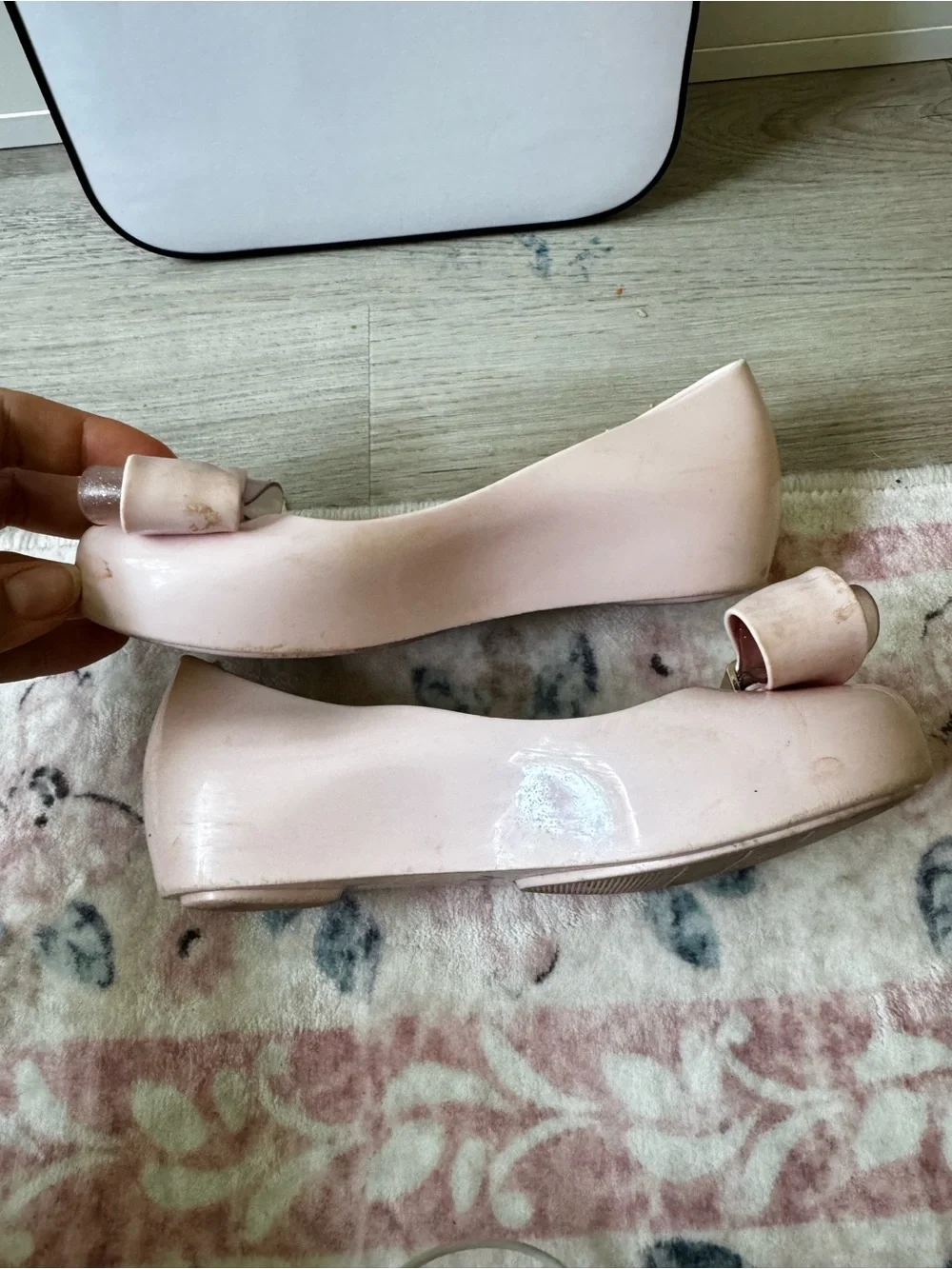 Mini Melissa Blush Pink Jelly Flats with Gold Bow